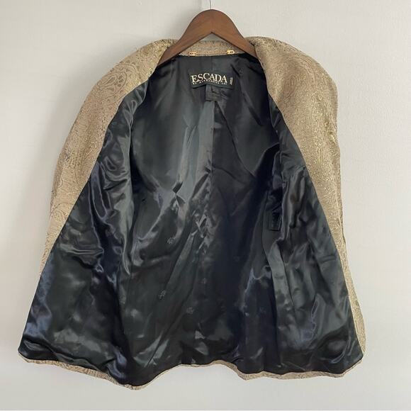 Escada | By Margaretha Ley Blazer Gold Shimmer Tan Beige Button Front Jacket 34 - Picture 11 of 14
